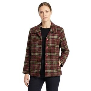 Sag Harbor Blazer Jacket Womens 18W Red Plaid Tweed Lined Button Front Classic